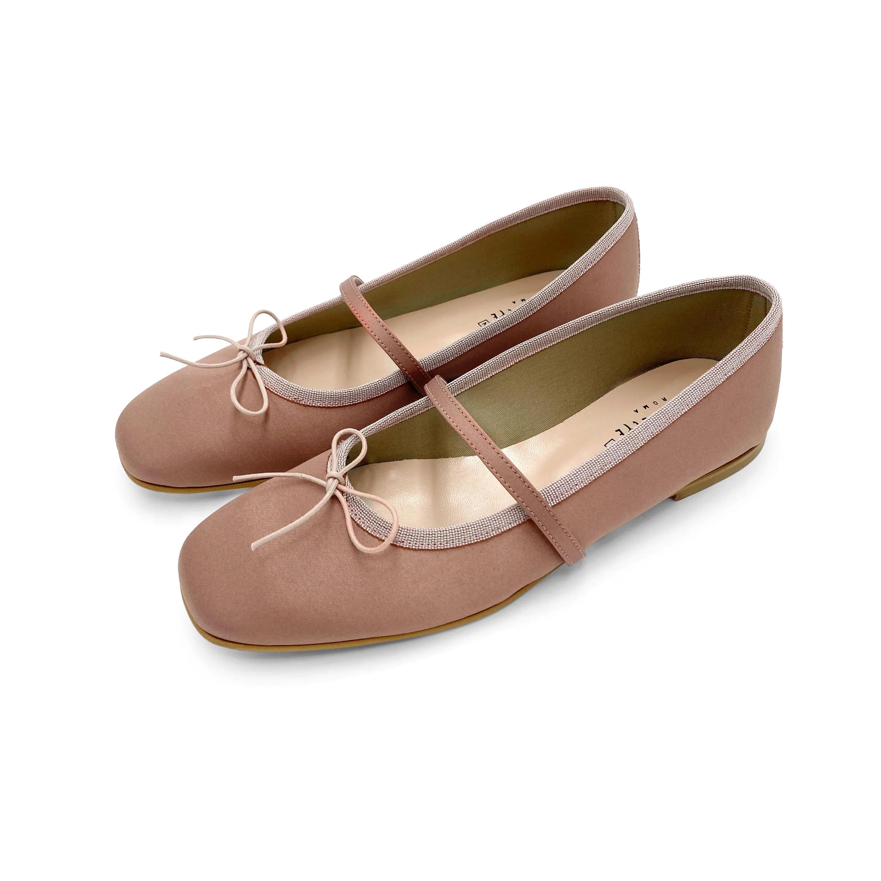 TT GO GREEN Collection - Antique Pink Satin Mary Jane Ballet Flats in ECO Fabric