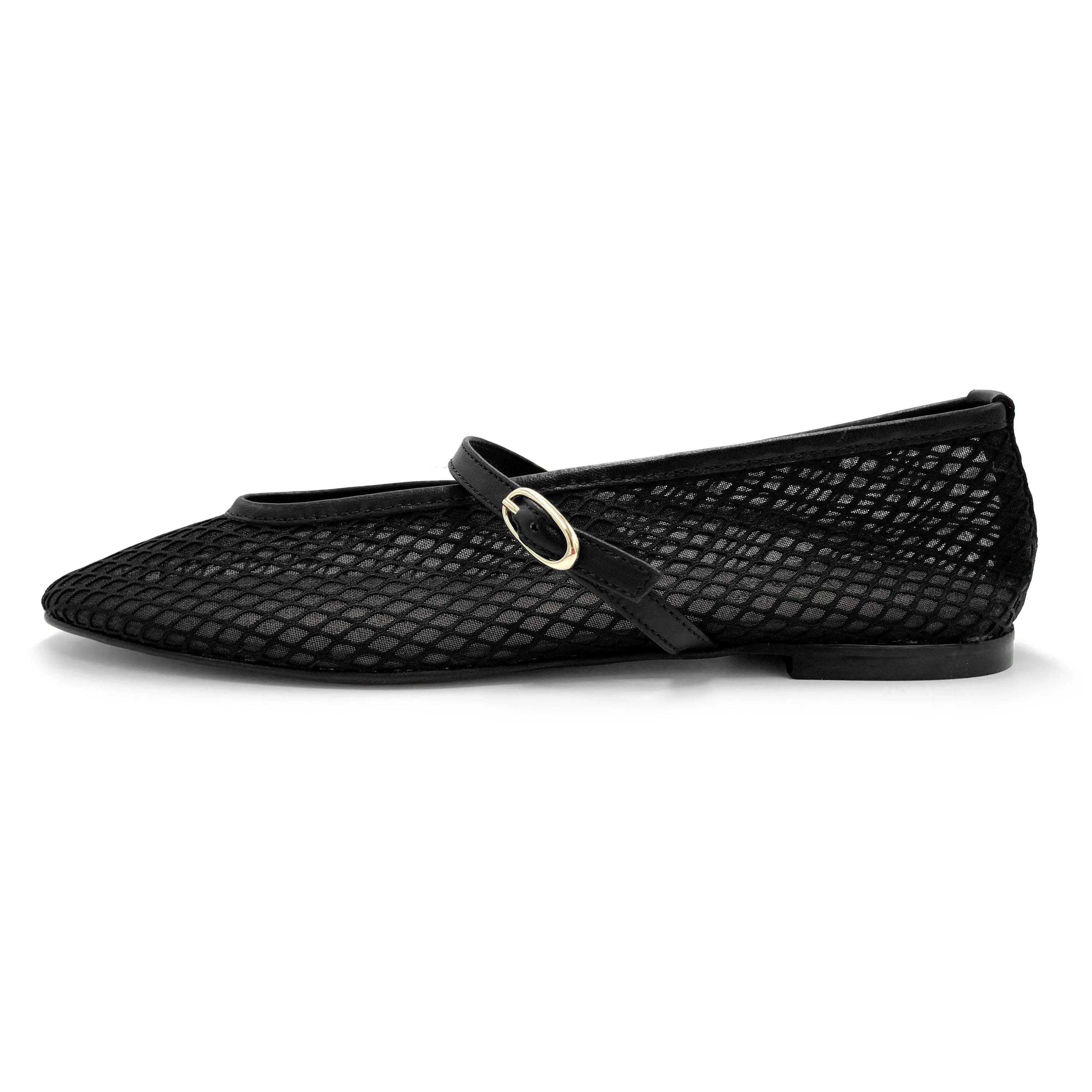 TT GO GREEN Collection - Black Transparent Mesh Ballet Flats in ECO Recycled Fabric with Strap