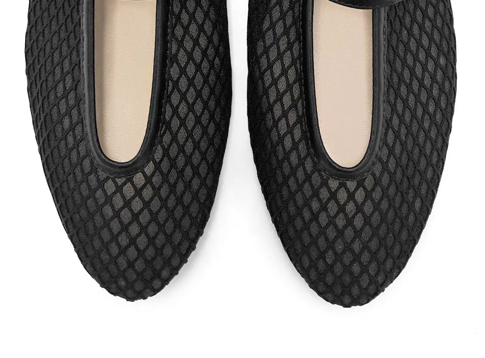 TT GO GREEN Collection - Black Transparent Mesh Ballet Flats in ECO Recycled Fabric with Strap