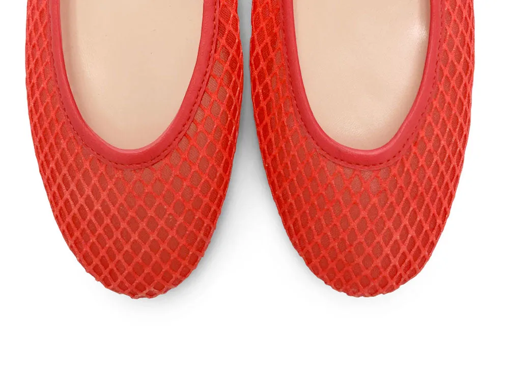 TT GO GREEN Collection - Coral Red Transparent Mesh Ballet Flats in ECO Recycled Fabric