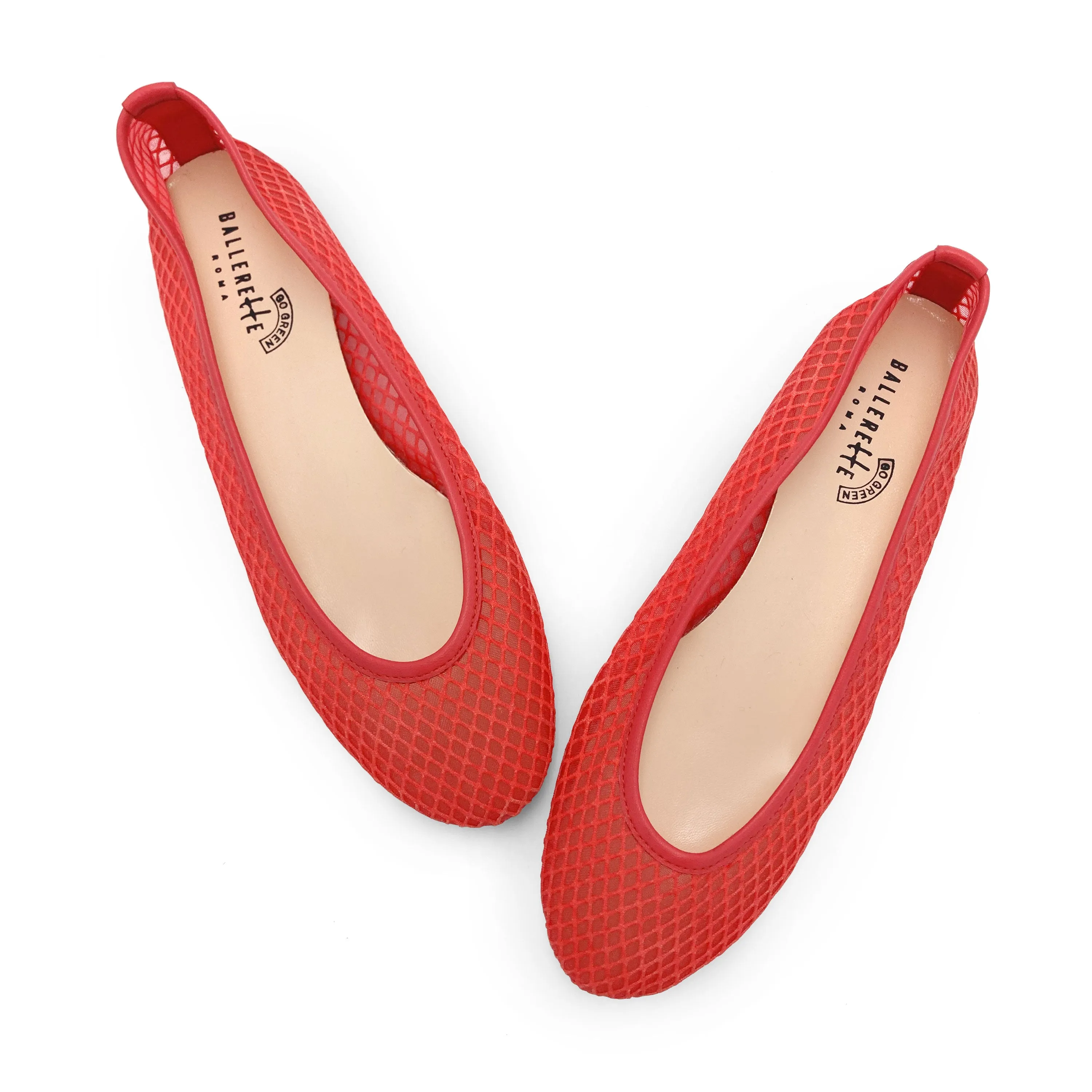 TT GO GREEN Collection - Coral Red Transparent Mesh Ballet Flats in ECO Recycled Fabric