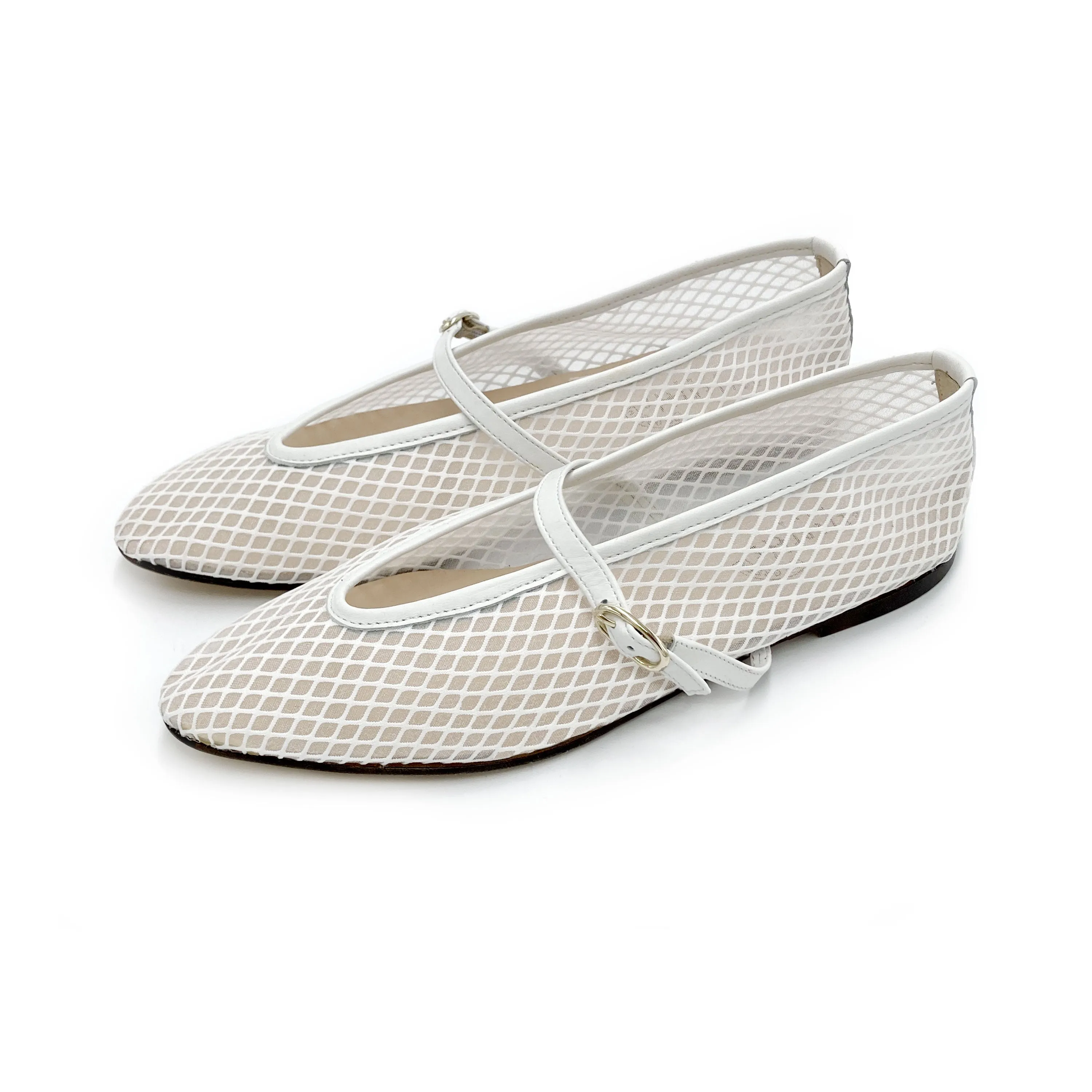 TT GO GREEN Collection - White Transparent Mesh Ballet Flats in ECO Recycled Fabric with Strap
