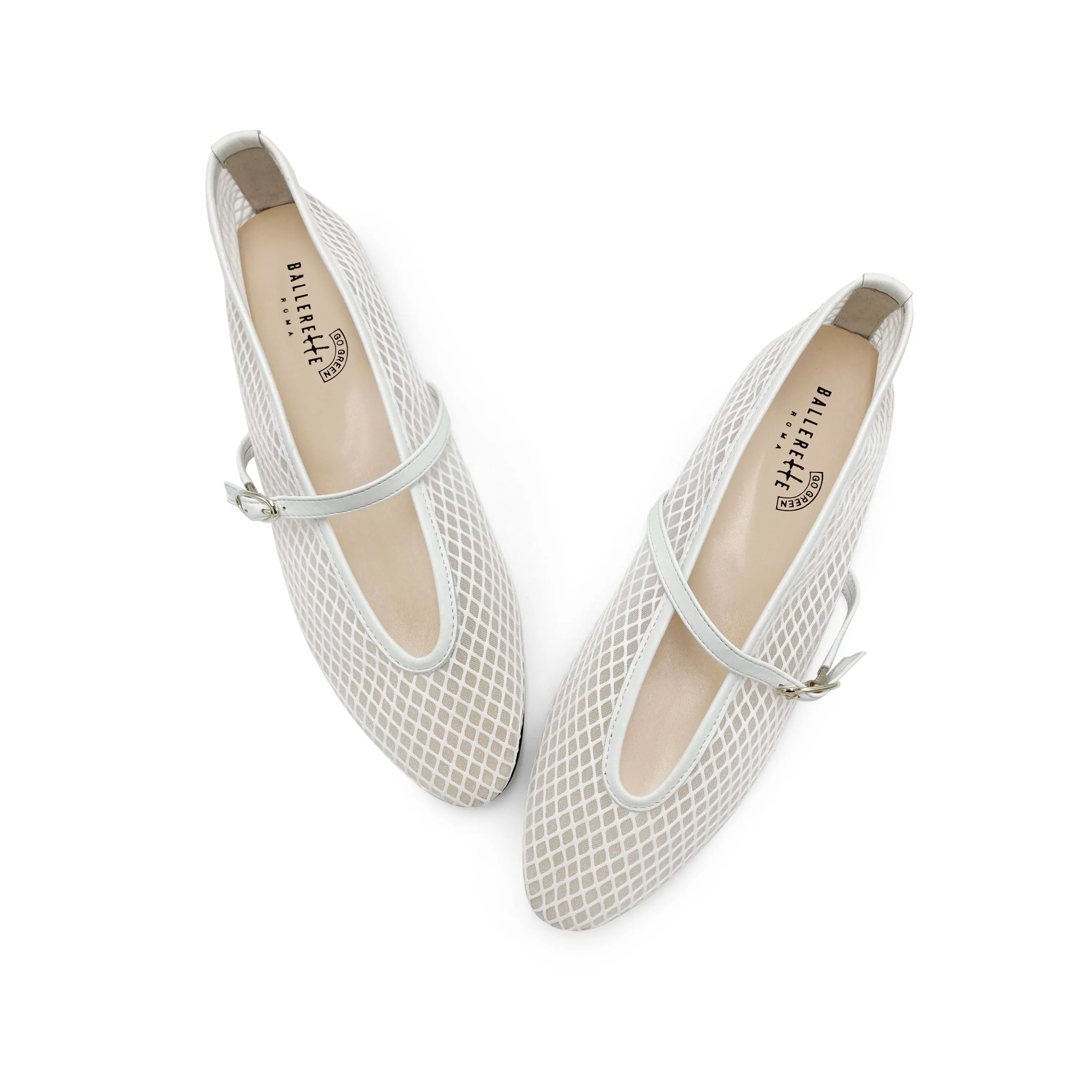 TT GO GREEN Collection - White Transparent Mesh Ballet Flats in ECO Recycled Fabric with Strap
