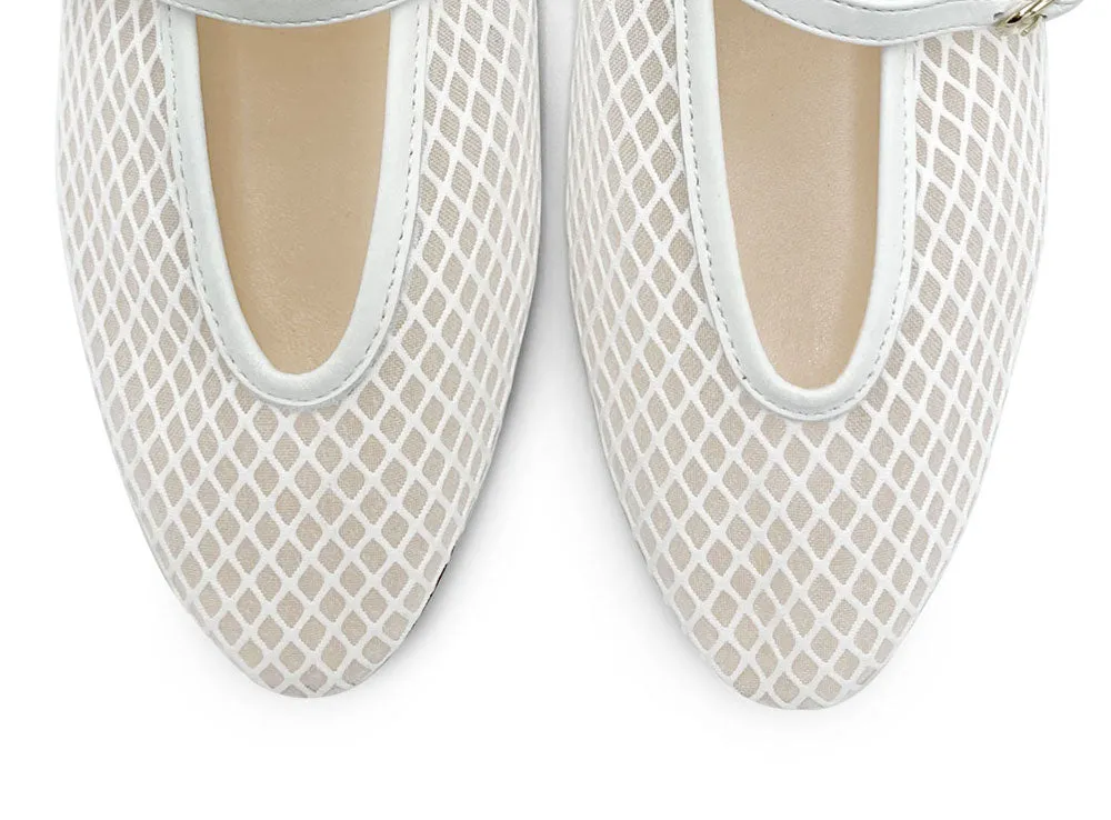 TT GO GREEN Collection - White Transparent Mesh Ballet Flats in ECO Recycled Fabric with Strap