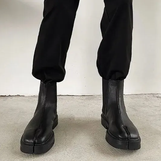 Unisex Black Split-Toe Chelsea Boots - Minimalist Ankle Boots