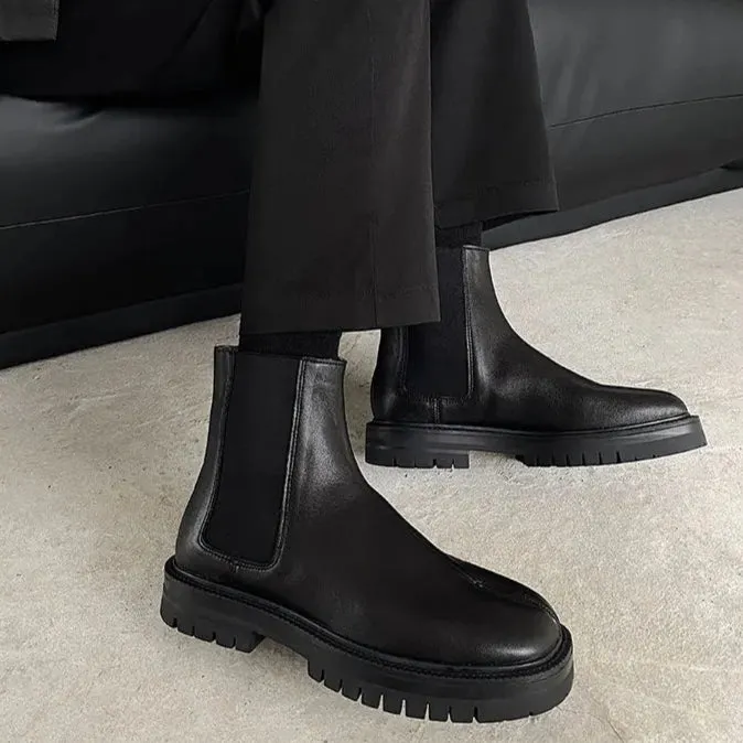 Unisex Black Split-Toe Chelsea Boots - Minimalist Ankle Boots