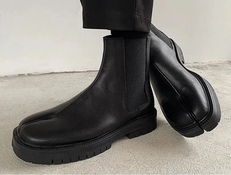 Unisex Black Split-Toe Chelsea Boots - Minimalist Ankle Boots