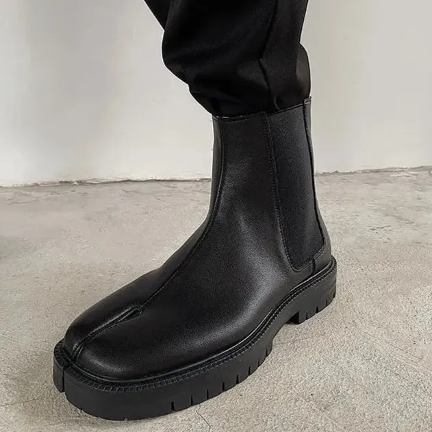 Unisex Black Split-Toe Chelsea Boots - Minimalist Ankle Boots