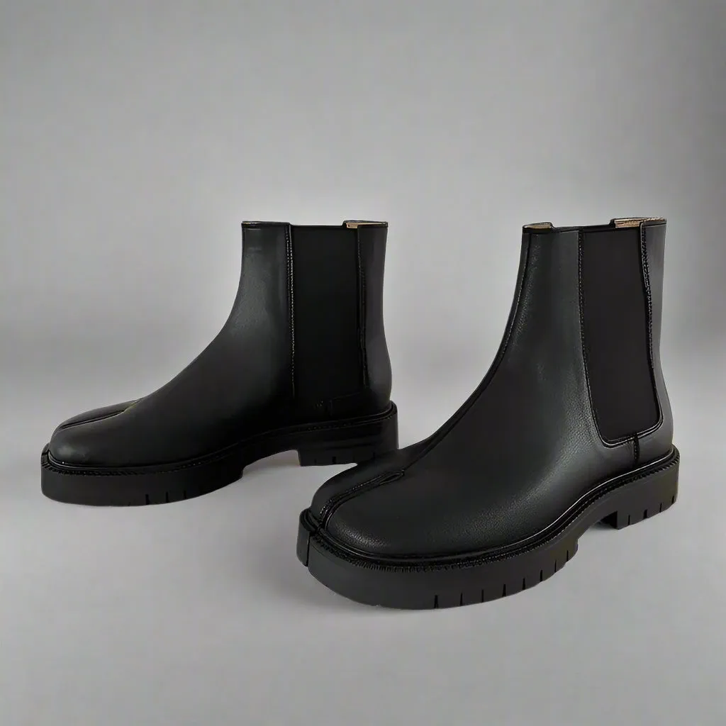 Unisex Black Split-Toe Chelsea Boots - Minimalist Ankle Boots