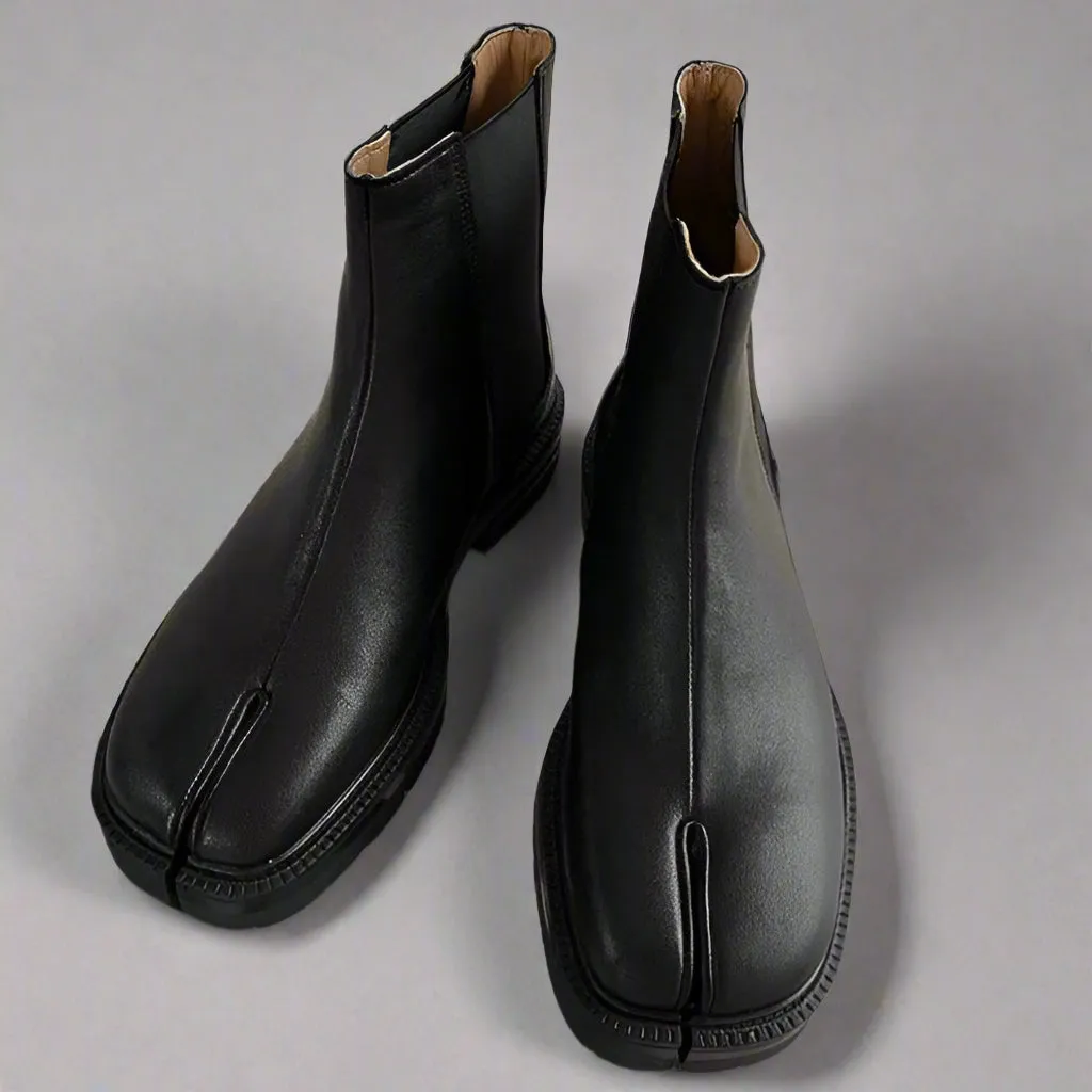 Unisex Black Split-Toe Chelsea Boots - Minimalist Ankle Boots