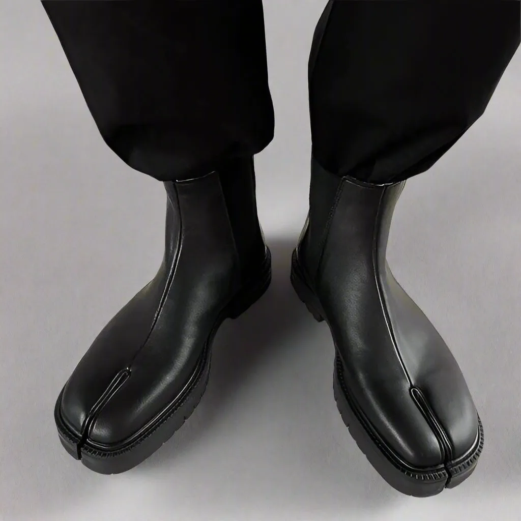 Unisex Black Split-Toe Chelsea Boots - Minimalist Ankle Boots