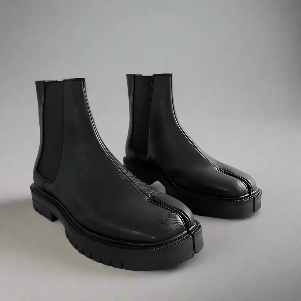 Unisex Black Split-Toe Chelsea Boots - Minimalist Ankle Boots