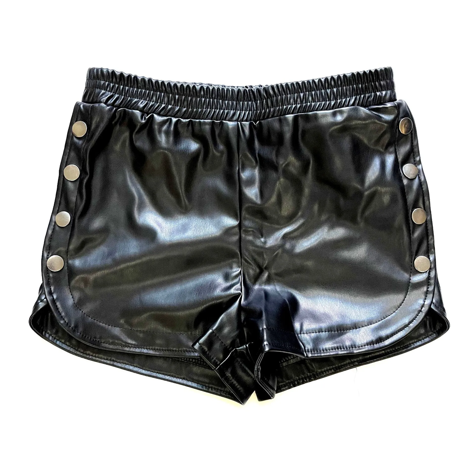 UrbanFlare High Waist Snap Detail Faux Leather Shorts