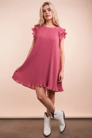 VERY J Plus Size Ruffle Sleeve Pleated Woven Mini Dress