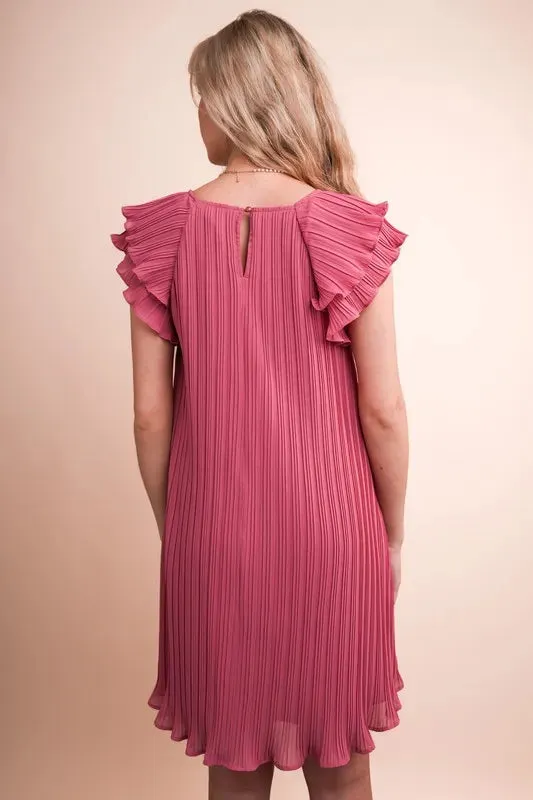 VERY J Plus Size Ruffle Sleeve Pleated Woven Mini Dress