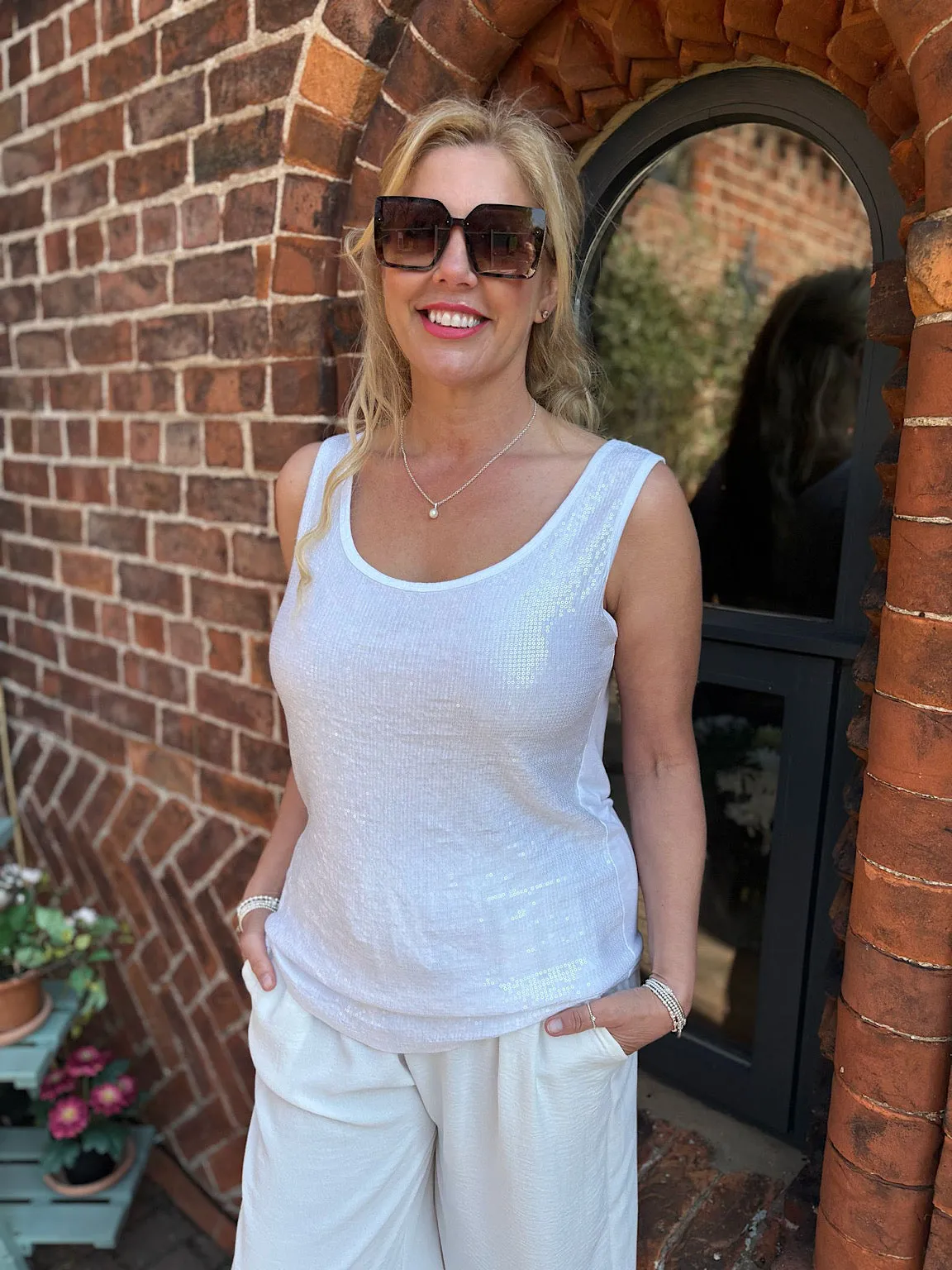 White Sequin Vest Top Rebecca