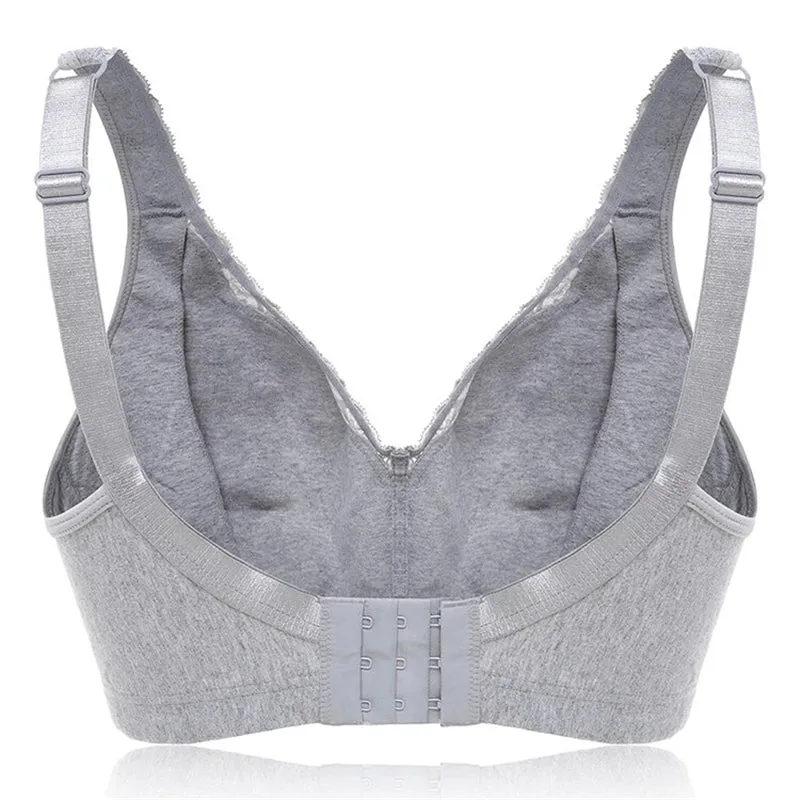 Women Plus Size Deep Plunge Comfy Cotton Bras - Gray