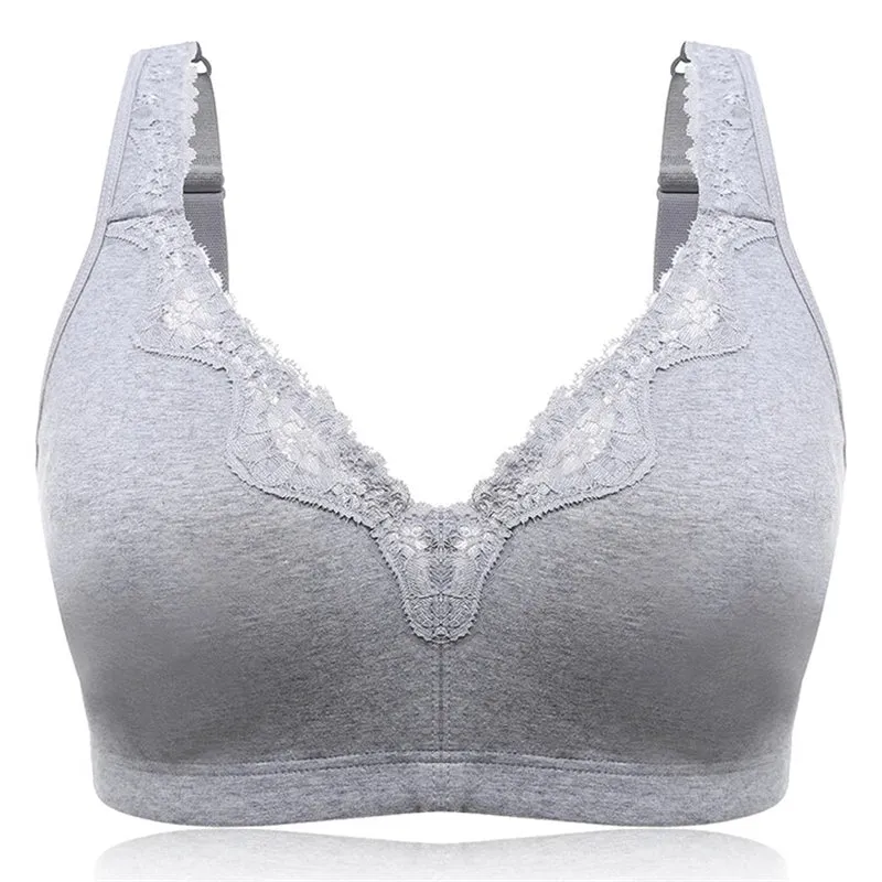 Women Plus Size Deep Plunge Comfy Cotton Bras - Gray