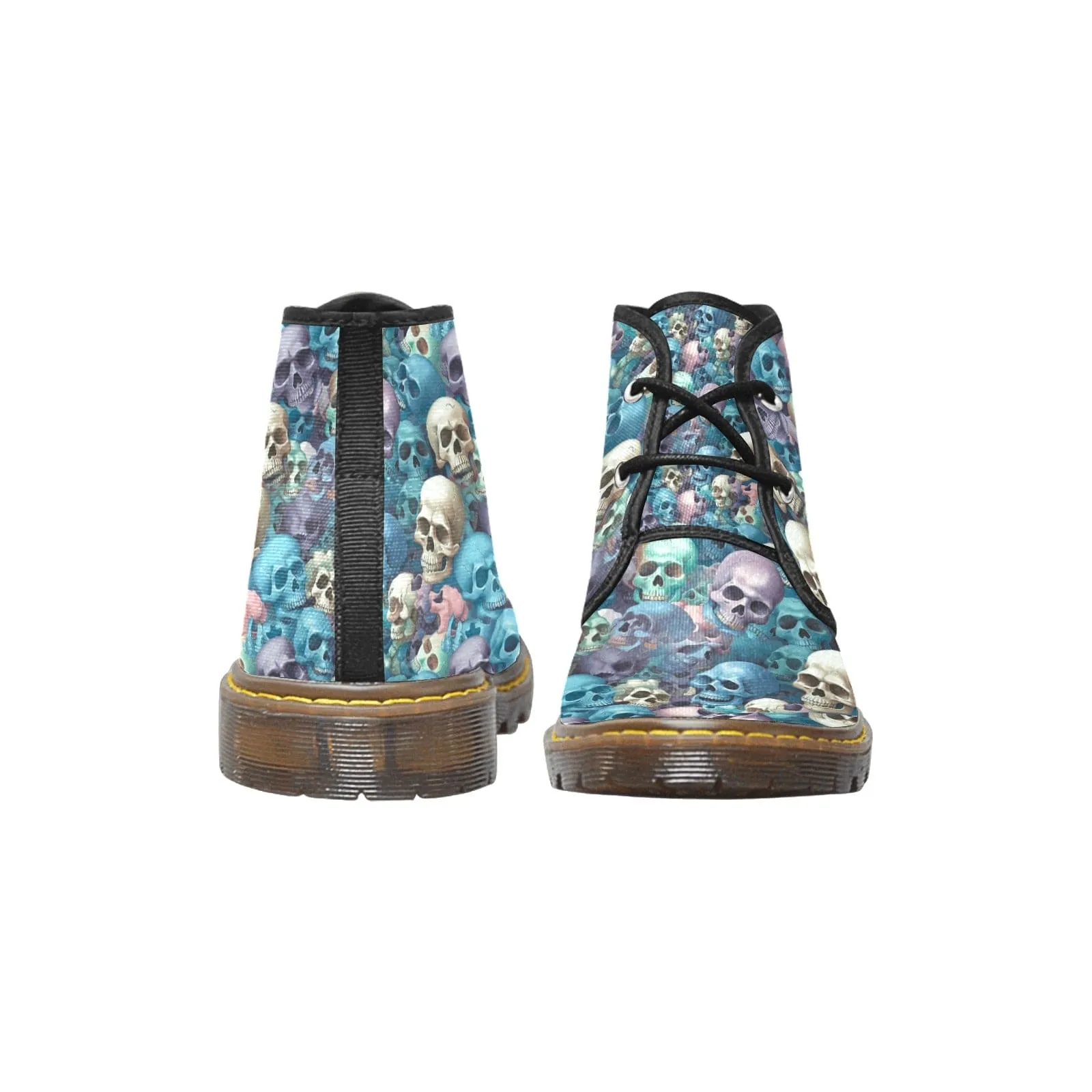 Women's Blue Purple Skulls Canvas Chukka Boots