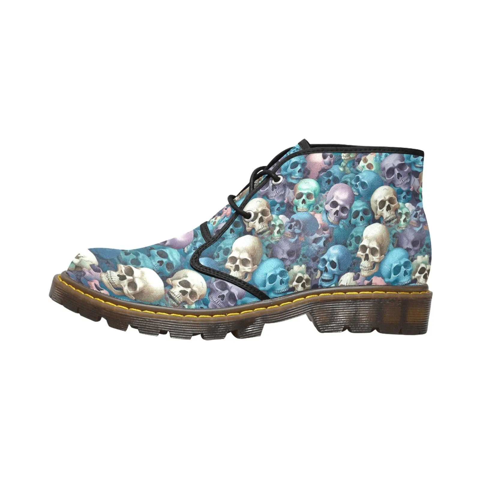 Women's Blue Purple Skulls Canvas Chukka Boots