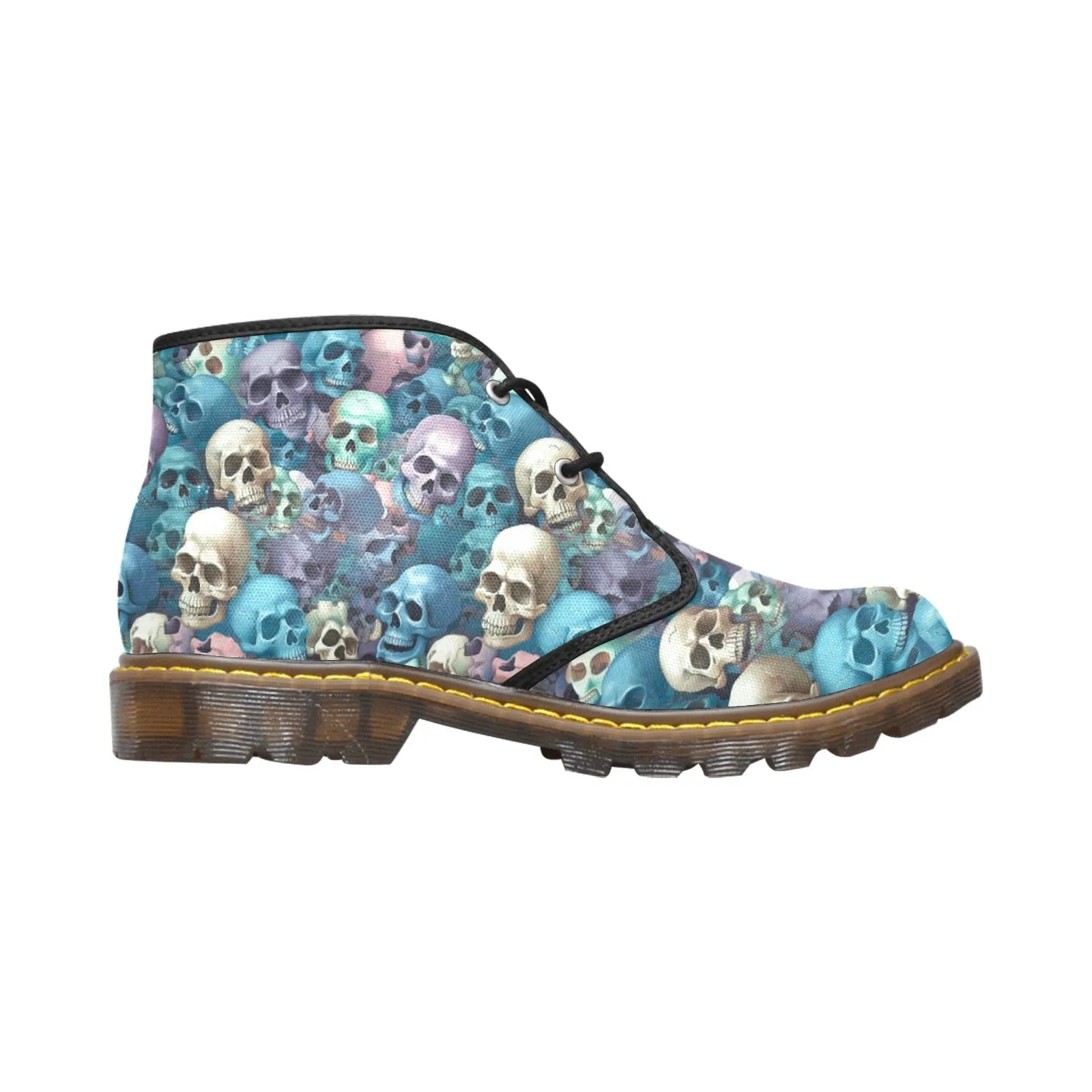 Women's Blue Purple Skulls Canvas Chukka Boots