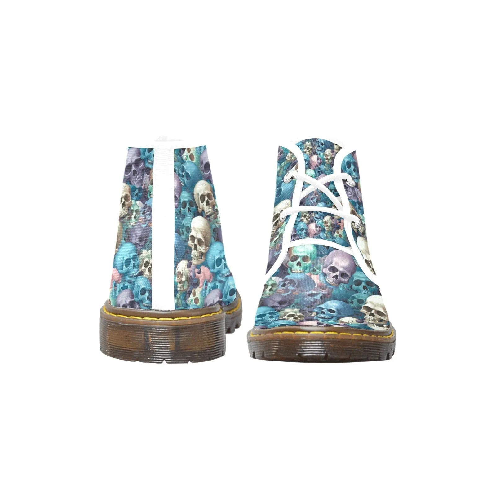 Women's Blue Purple Skulls Canvas Chukka Boots