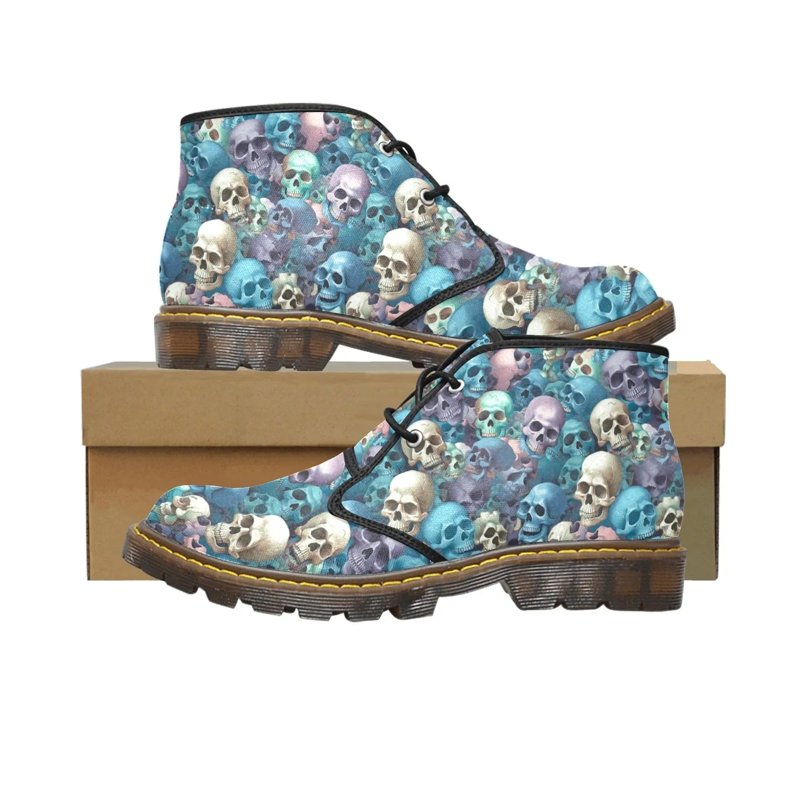 Women's Blue Purple Skulls Canvas Chukka Boots