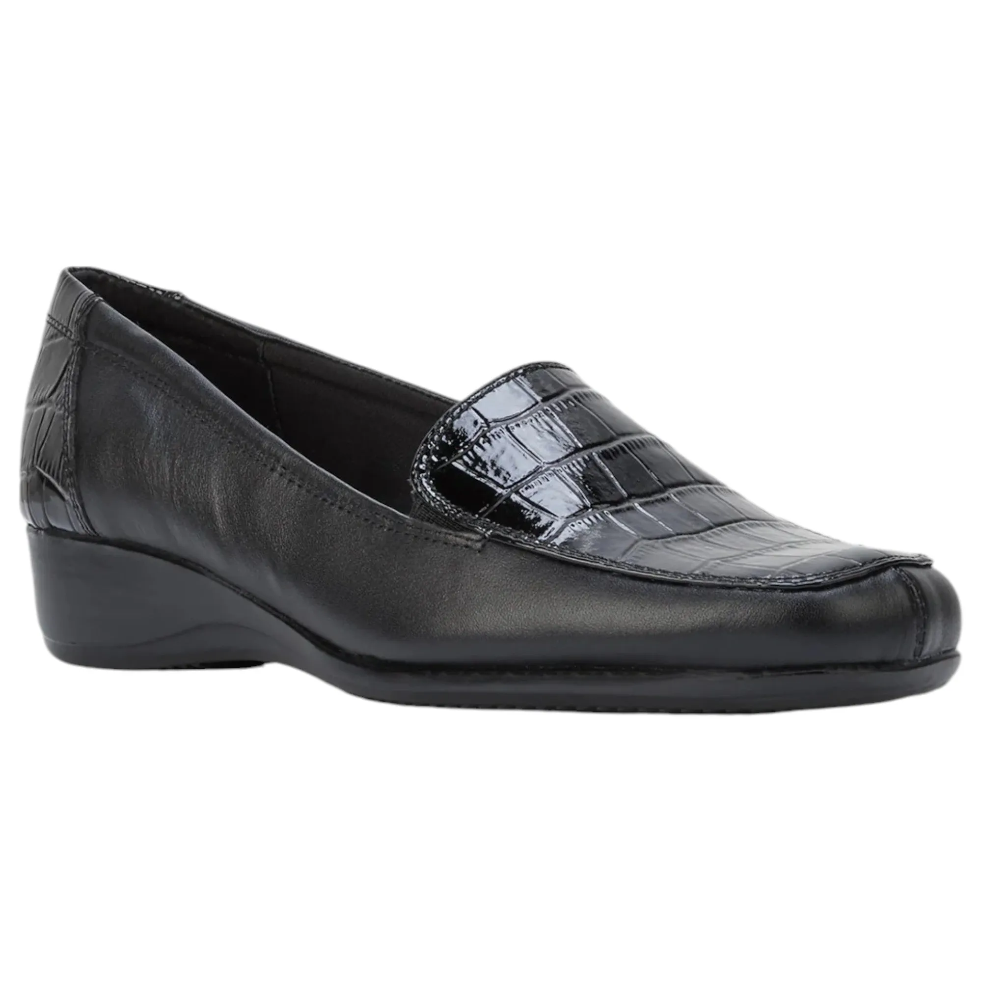 Womens Hush Puppies Meadow Adc Black Wedge Leather Work Casual Shoes