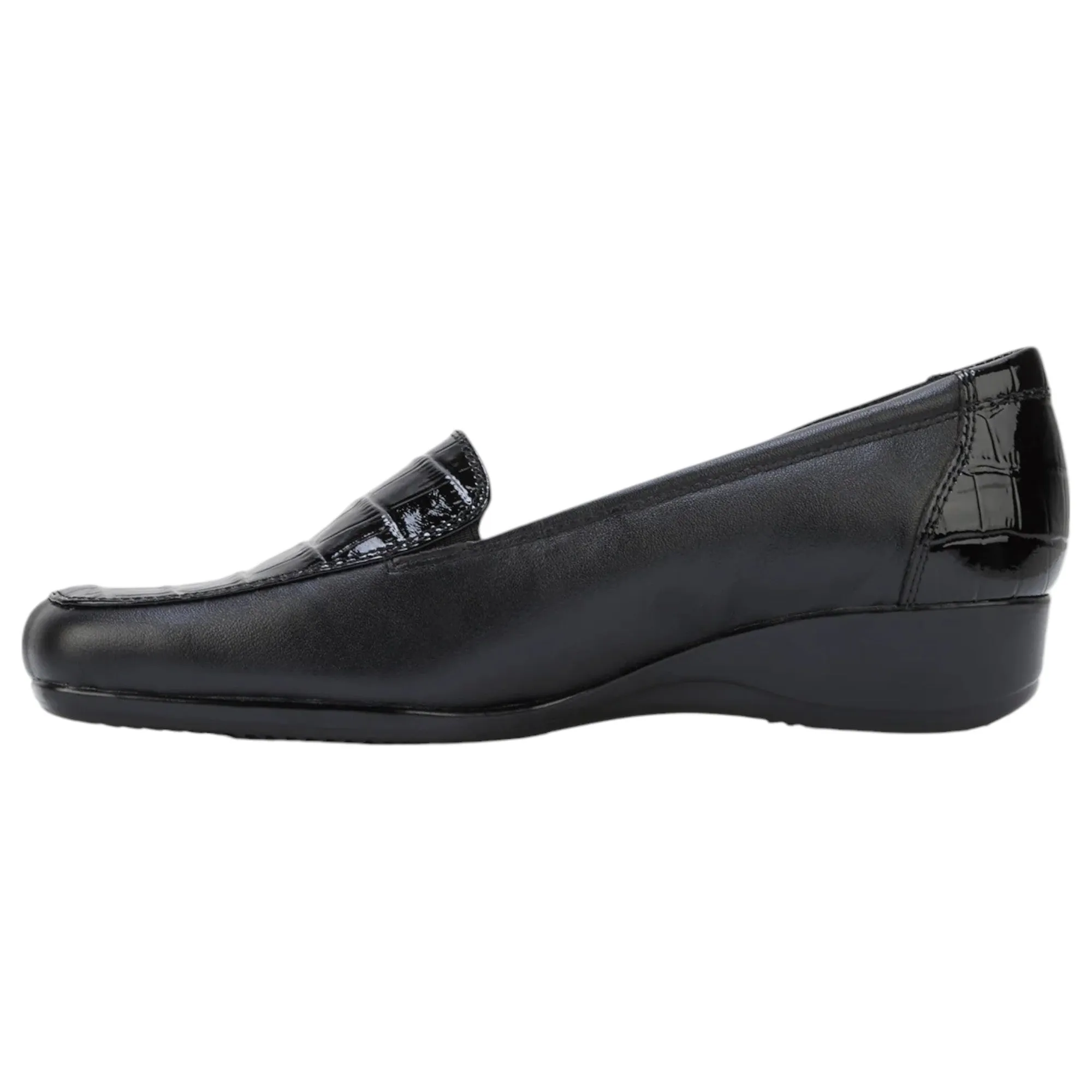 Womens Hush Puppies Meadow Adc Black Wedge Leather Work Casual Shoes