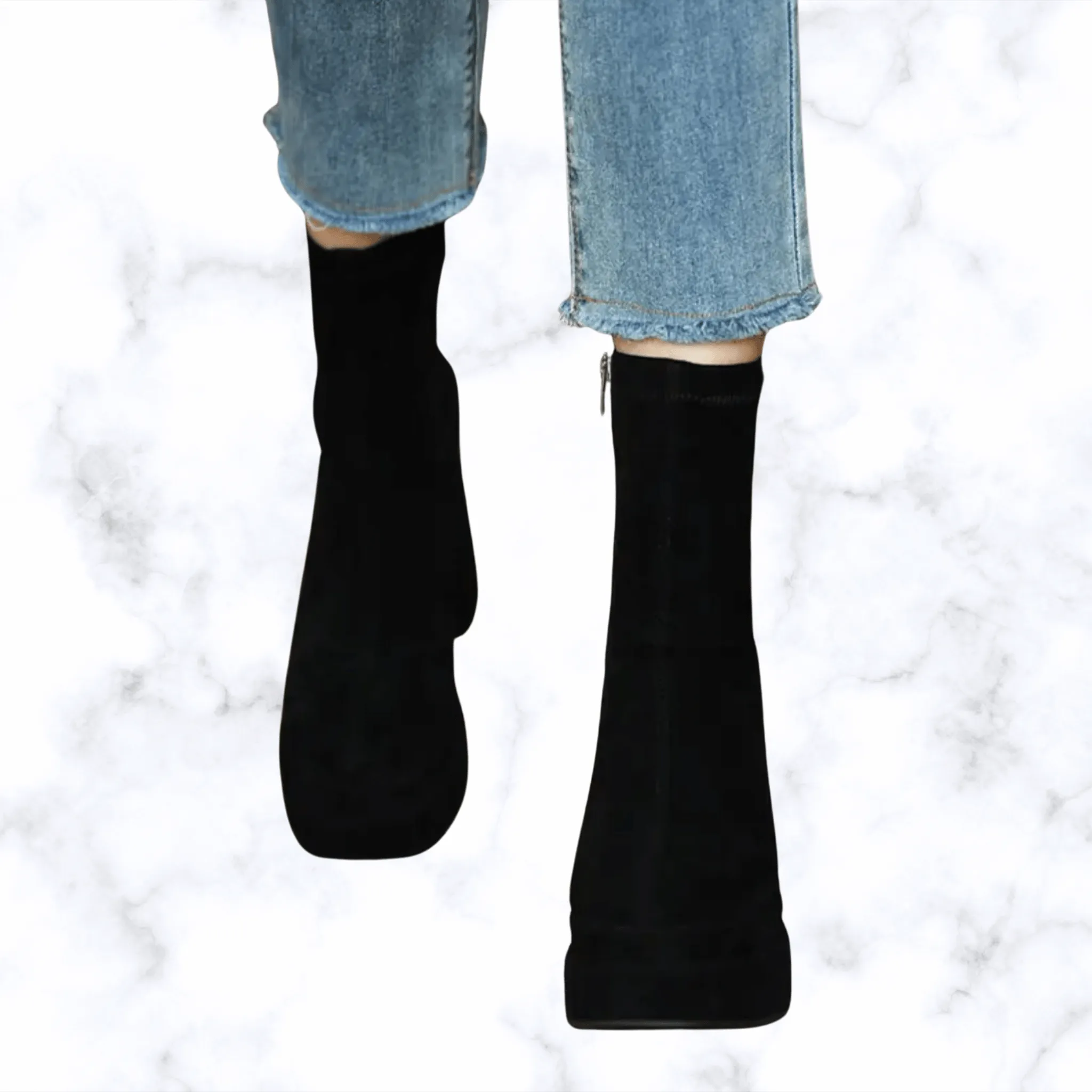 Women's Korean Style Fashion Boots – Thick Heel, Square Toe, Elastic Fit, Waterproof Platform