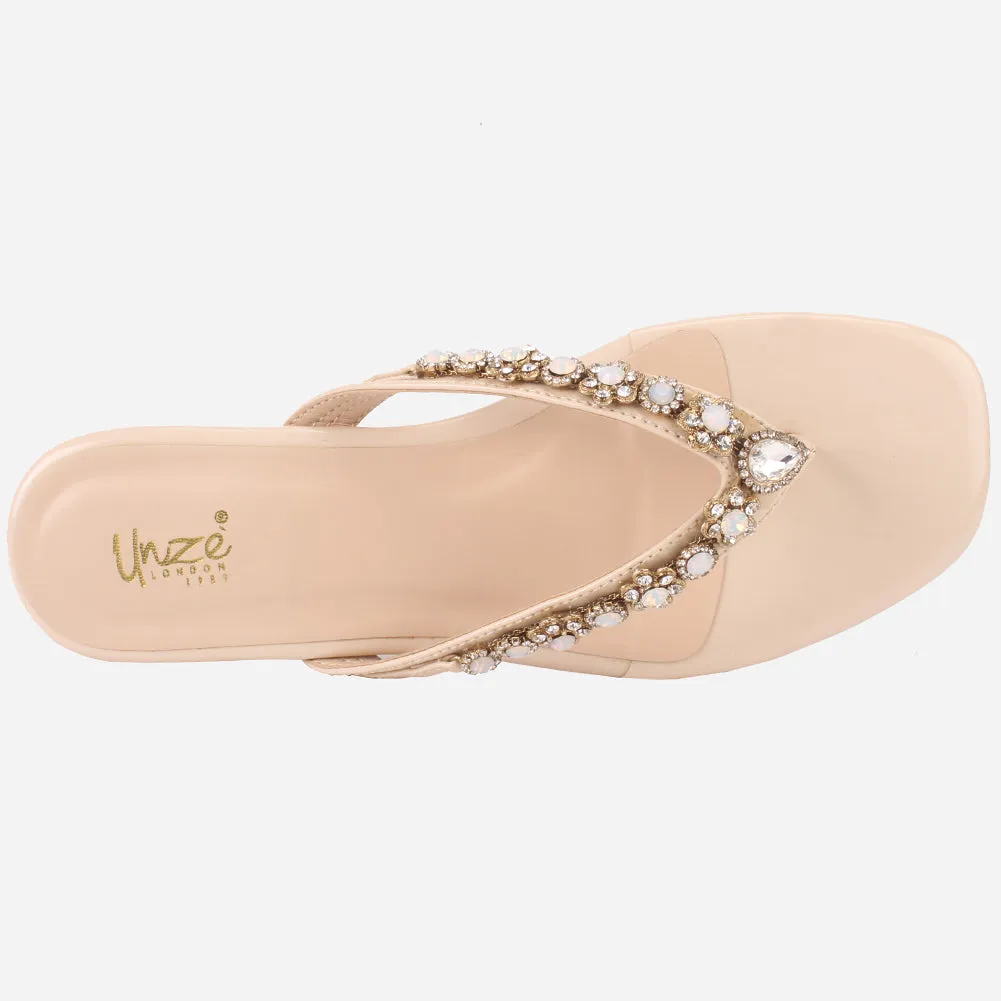 Womens "FARINA" Embellished V-Bar Summer Slippers