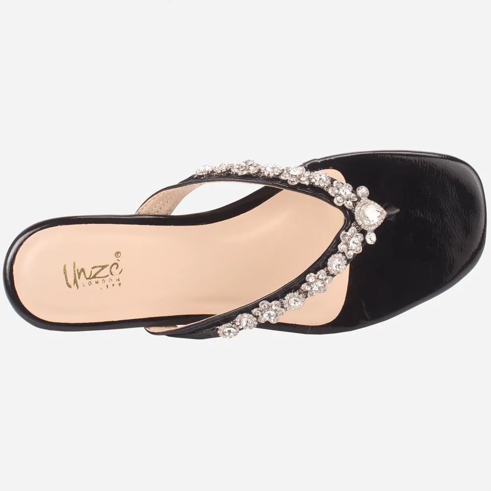 Womens "FARINA" Embellished V-Bar Summer Slippers