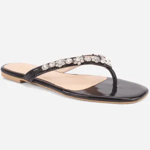 Womens "FARINA" Embellished V-Bar Summer Slippers