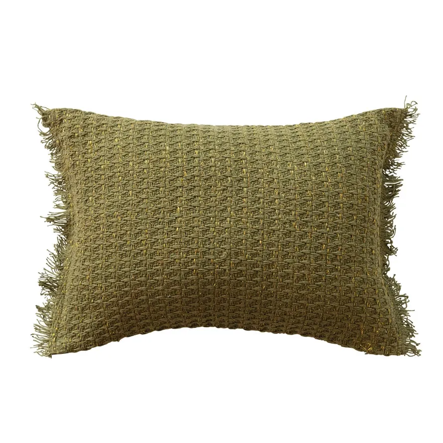 Woven Cotton Lumbar Pillow Gold & Green