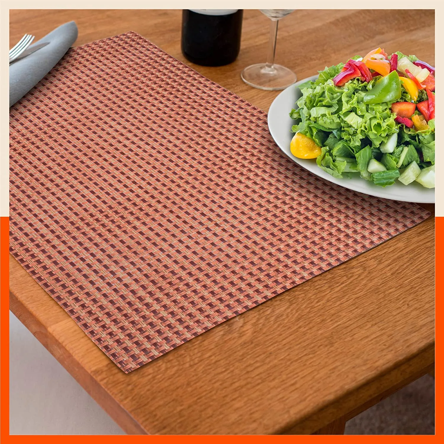 Woven PVC Table Mats / Placemats for Dining Table at Home (Earl - Set of 6)