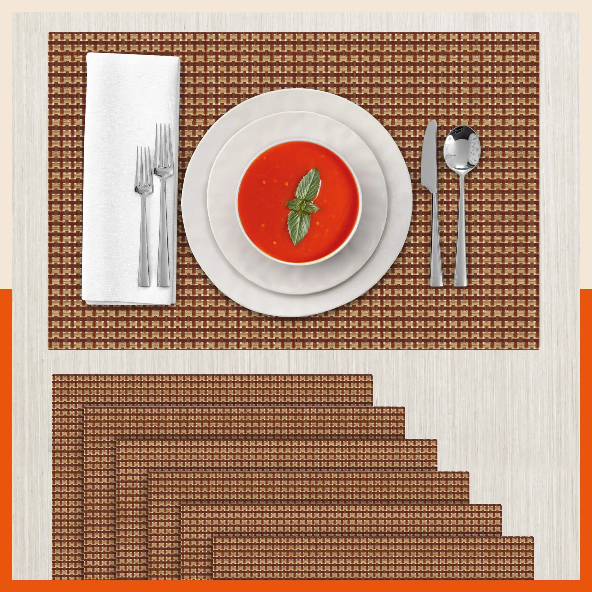 Woven PVC Table Mats / Placemats for Dining Table at Home (Earl - Set of 6)