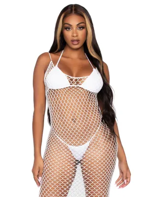Woven Twist Net Maxi Dress White