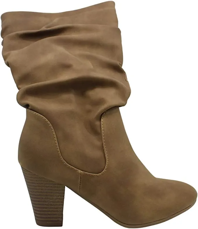 XOXO Womens Strasburg Faux Leather Mid-Calf Boots Tan 6.5 Medium (B,M)