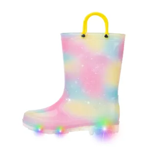 Yellow Powder Smudge Light Up Kids Rain Boots