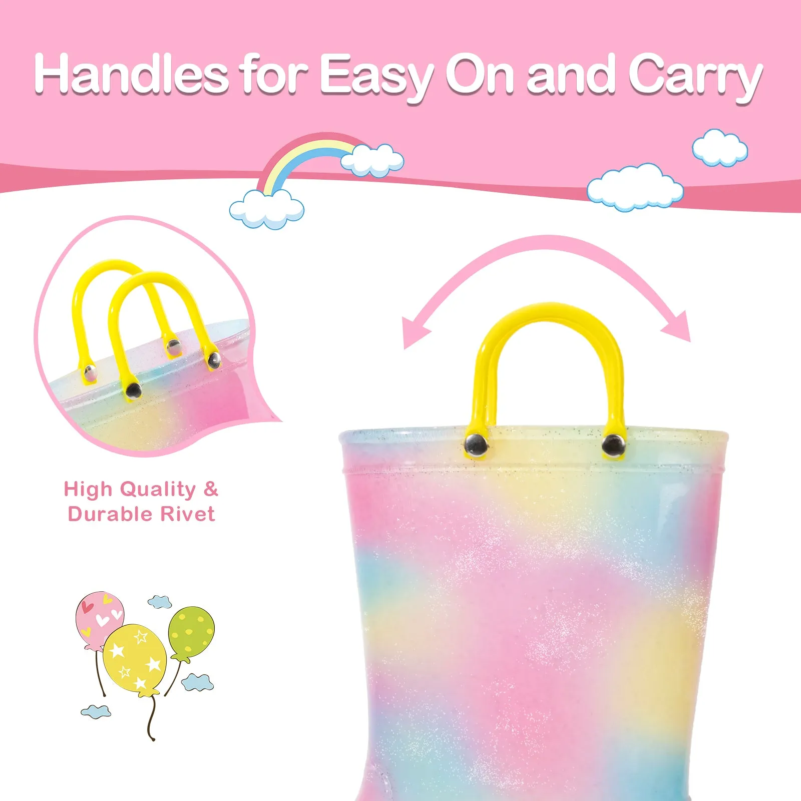 Yellow Powder Smudge Light Up Kids Rain Boots