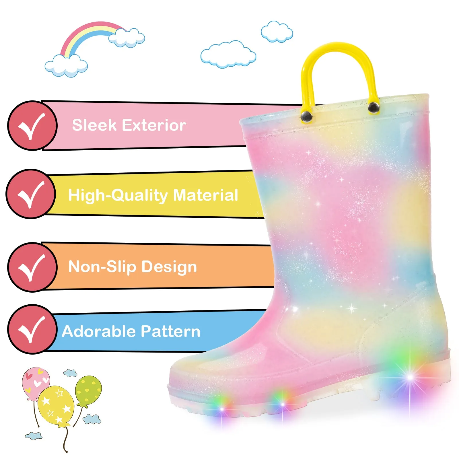 Yellow Powder Smudge Light Up Kids Rain Boots